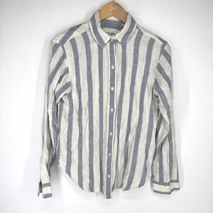 Abercrombie Fitch Striped Linen Button Shirt Womens XS Oxford Casual Nautical‎